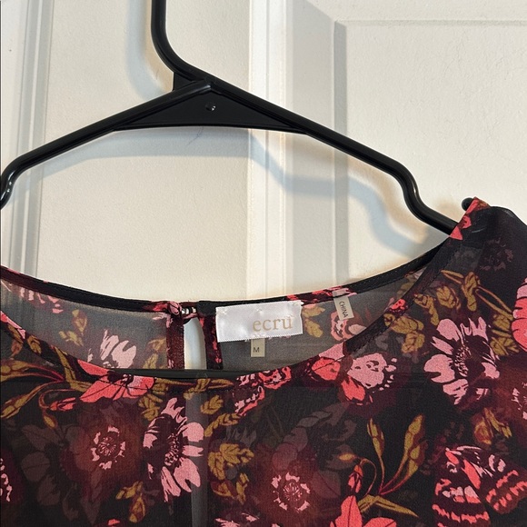 NWOT Ecru Floral Printed Silk Long Sleeve Dress size M - Picture 3 of 13